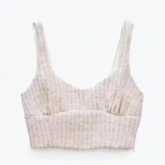Zara Pink Tweed Textured Top Crop - Picture 1 of 9